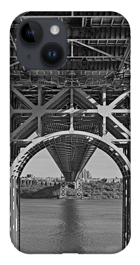 Autumn iPhone 14 Case featuring the photograph Under The George Washington Bridge I BW by Susan Candelario