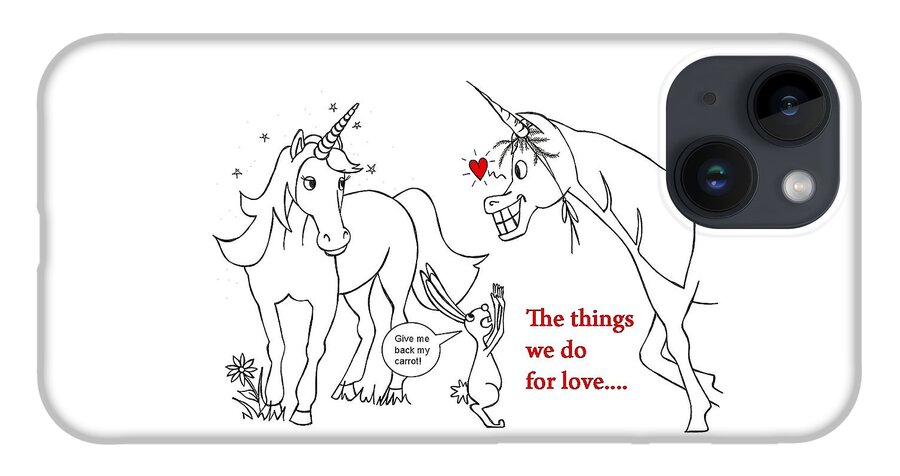 Valentine iPhone Case featuring the drawing Unicorn Valentines card by Konni Jensen