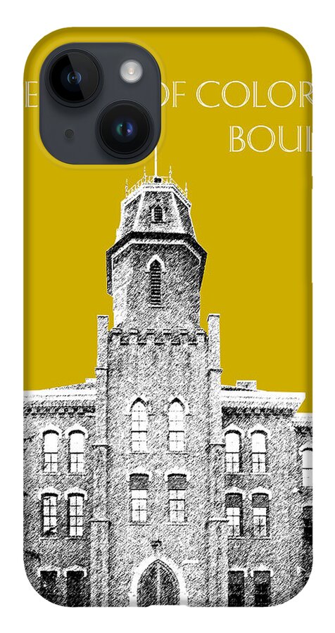 University iPhone 14 Case featuring the digital art University of Colorado Boulder - Gold by DB Artist