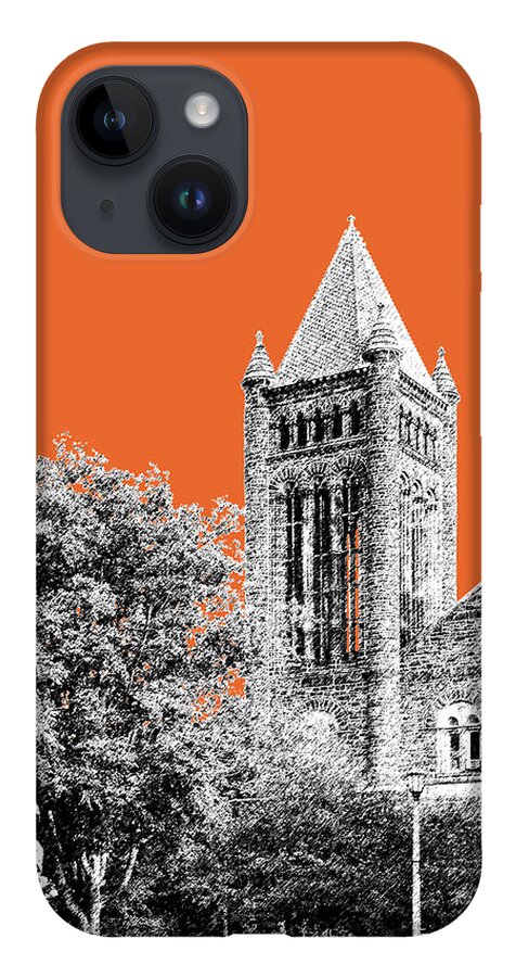 University iPhone 14 Case featuring the digital art University of Illinois 2 - Altgeld Hall - Coral by DB Artist