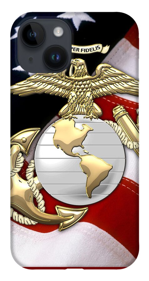 'military Insignia & Heraldry 3d' Collection By Serge Averbukh iPhone Case featuring the digital art U. S. Marine Corps - U S M C Eagle Globe and Anchor over American Flag. by Serge Averbukh