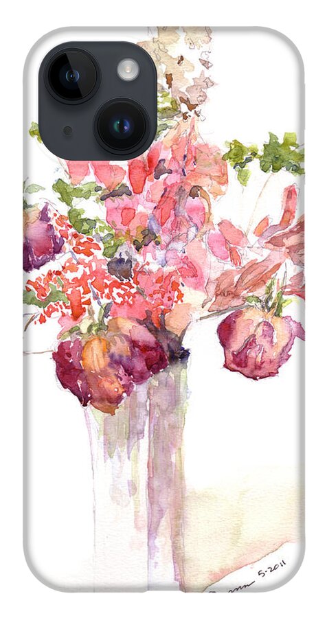 Flowers iPhone 14 Case featuring the painting Vase of Dried Flowers by Claudia Hafner