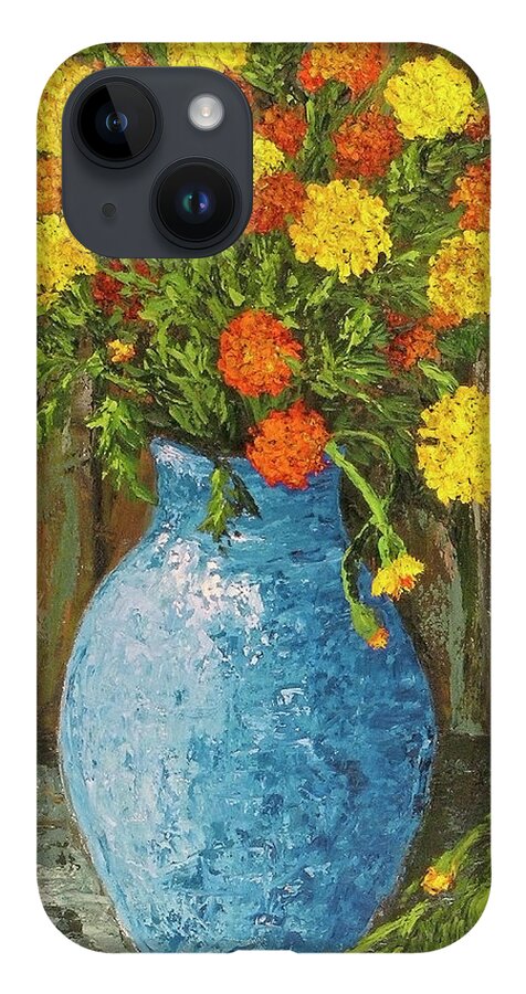 Impressionistic iPhone 14 Case featuring the painting Vase of Marigolds by Darice Machel McGuire