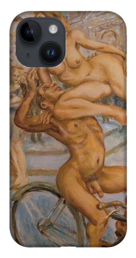 Nudes iPhone Case featuring the painting Venus and Adonis cycling under Eros by Peregrine Roskilly