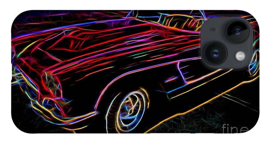 Corvette iPhone 14 Case featuring the photograph Vintage Corvette - Classic Car - Neon by Gary Whitton