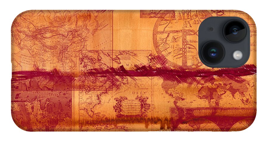 Vintage Maps iPhone 14 Case featuring the painting Vintage Maps On Burnt Sienna and Rose Madder Wall by Beverly Claire Kaiya