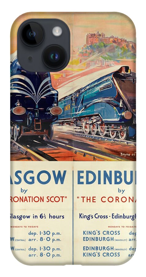 Glasgow iPhone 14 Case featuring the digital art Vintage Train Travel - Glasgow and Edinburgh by Georgia Fowler