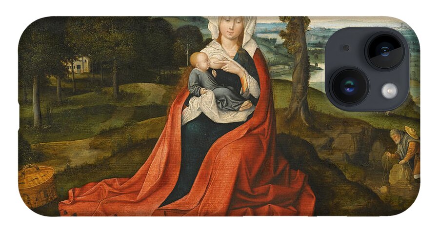 Workshop Of Joachim Patinir iPhone Case featuring the painting Virgin and Child seated before an extensive Landscape by Workshop of Joachim Patinir