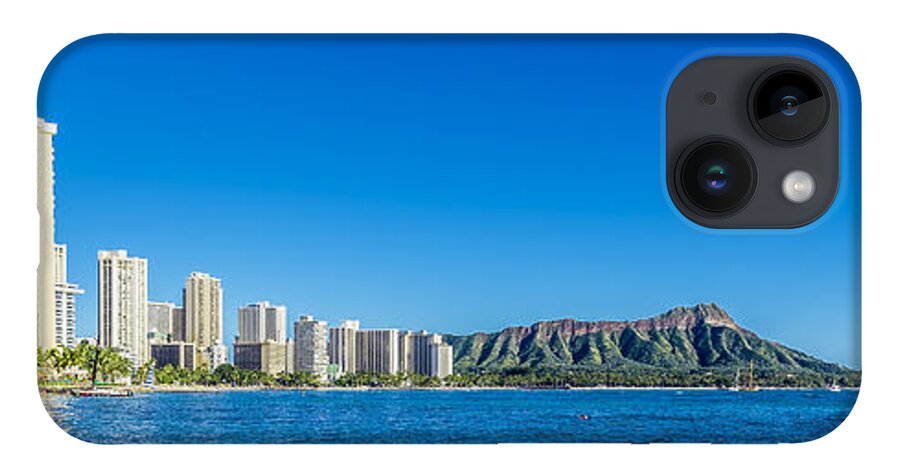 Diamond Head iPhone Case featuring the photograph Waikiki and a Green Diamond Head State Monument by Aloha Art