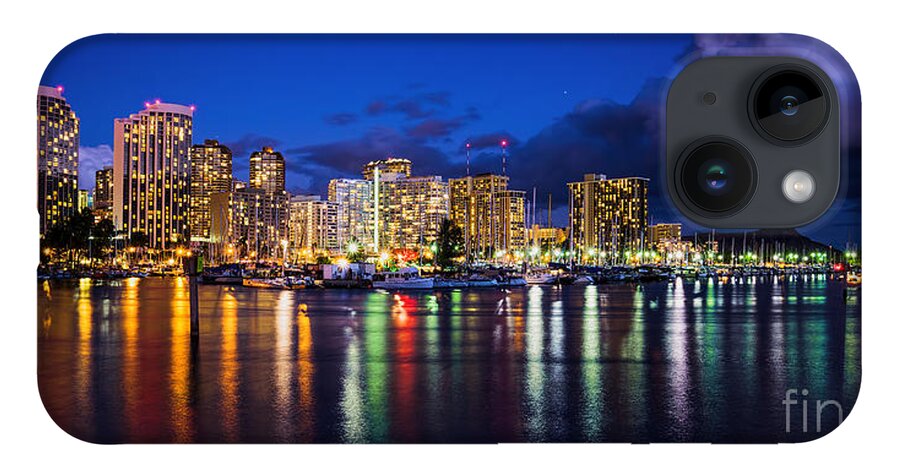 Waikiki iPhone Case featuring the photograph Waikiki and Diamond Head at Dusk 2 to 1 Aspect Ratio by Aloha Art