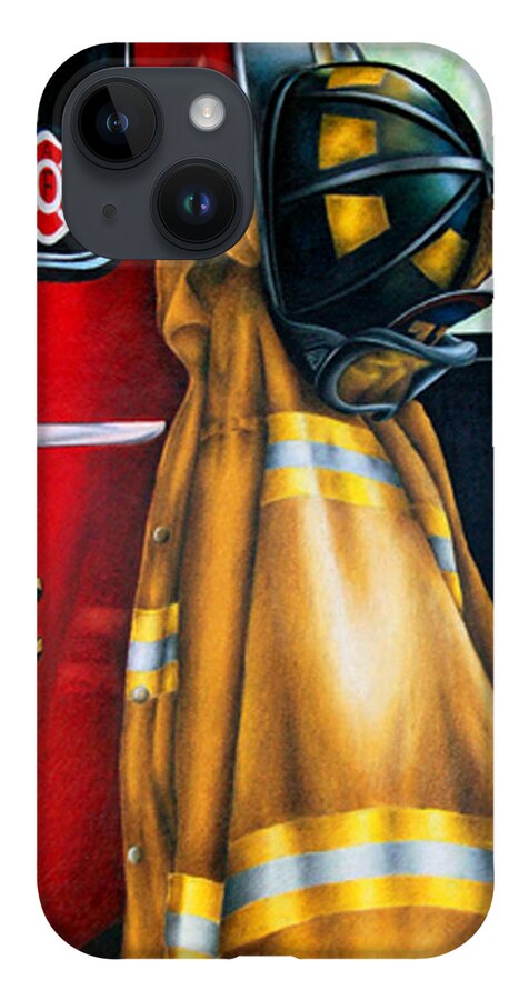 Firefighter iPhone 14 Case featuring the drawing Waiting for the Call by Jodi Monroe