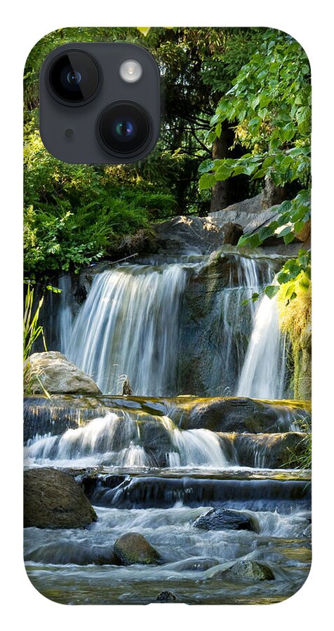 Green iPhone 14 Case featuring the photograph Waterfall at Lake Katherine by Larry Bohlin