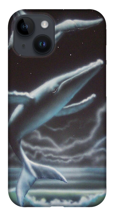 Whales iPhone Case featuring the painting Whales in the Sky by Philip Fleischer