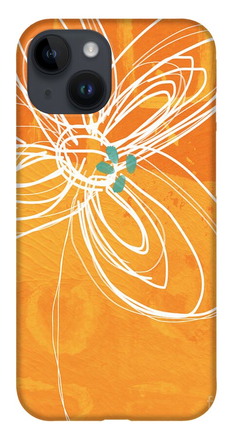Flower iPhone 14 Case featuring the painting White Flower on Orange by Linda Woods