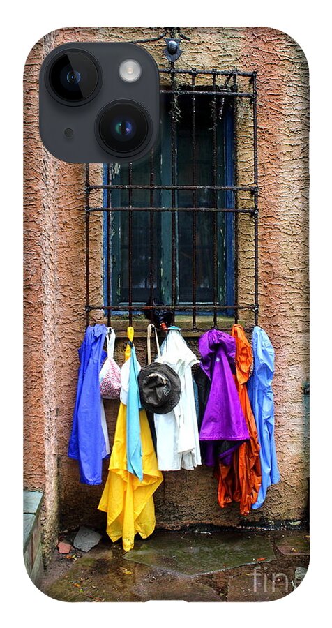 Raincoat iPhone 14 Case featuring the photograph Window Raincoat Rack by Andre Turner
