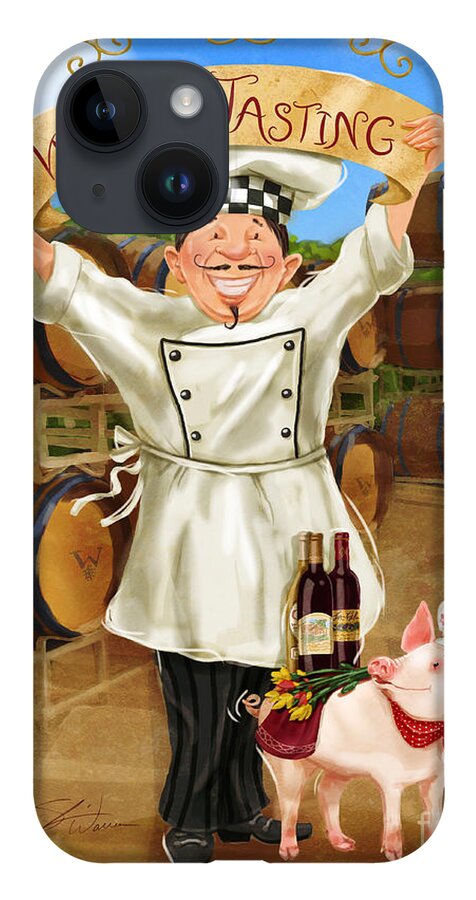 Chef iPhone 14 Case featuring the mixed media Wine Tasting Chef by Shari Warren