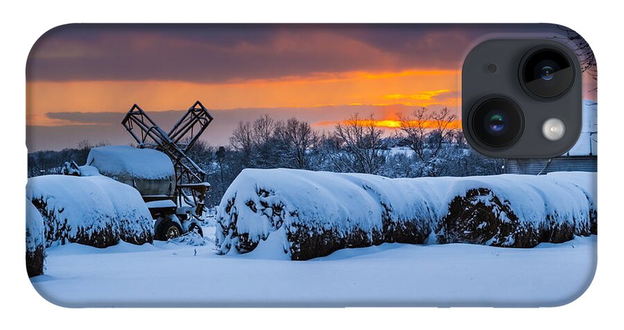 Snow iPhone 14 Case featuring the photograph Winter Sunset on the Farm by Holden The Moment
