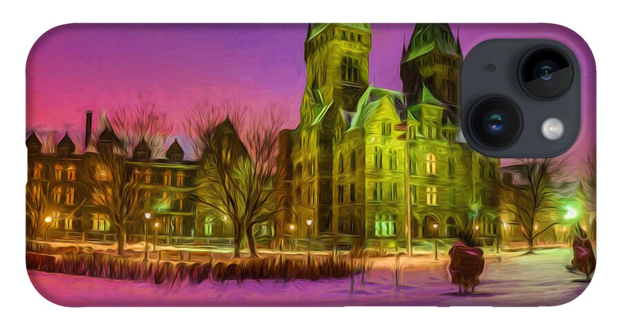 Buffalo Psyc Center iPhone 14 Case featuring the photograph Winter Twilight at Buffalo Psych Center N2 by Chris Bordeleau