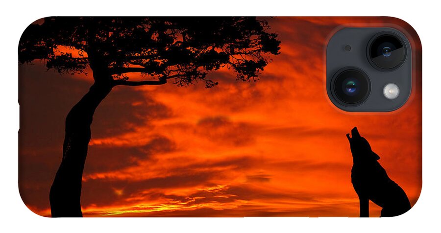 Wolf iPhone Case featuring the photograph Wolf Calling For Mate Sunset Silhouette Series by David Dehner