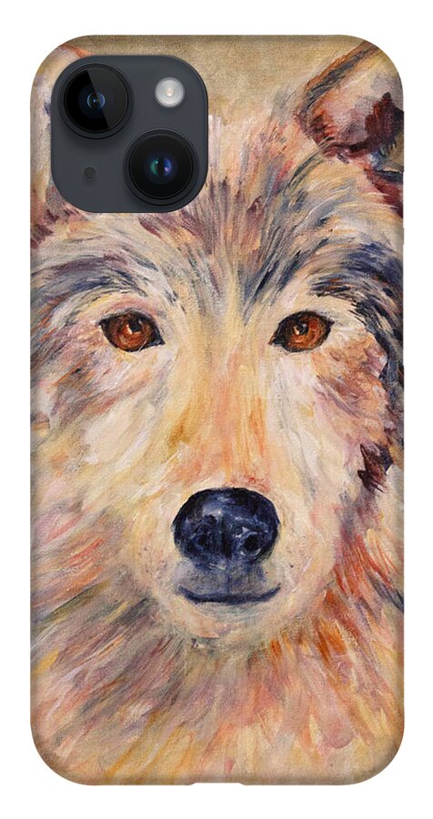 Wolf iPhone 14 Case featuring the painting Wolf by Sally Quillin