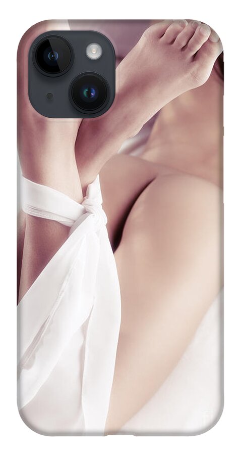Woman legs tied with a scarf iPhone 14 Case by Maxim Images