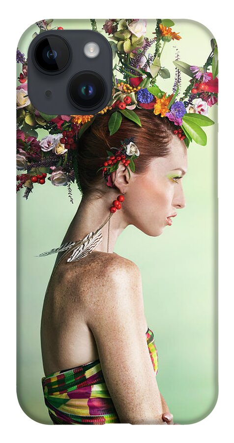 Art iPhone Case featuring the photograph Woman Wearing A Colorful Floral Mohawk by Paper Boat Creative