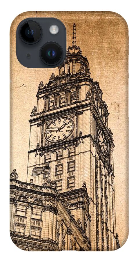 Wrigley Tower iPhone Case featuring the digital art Wrigley Clock Tower Chicago by Dejan Jovanovic