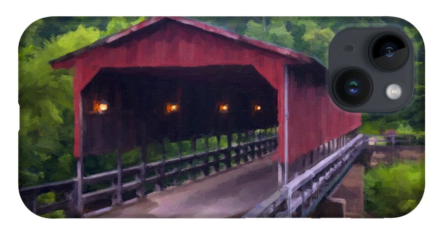 Covered Bridge iPhone 14 Case featuring the digital art WV Covered Bridge by Flees Photos