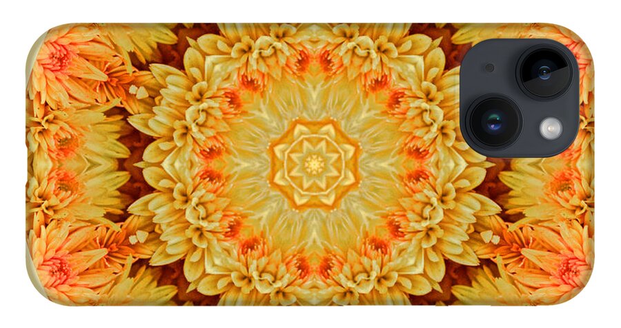 Mum iPhone 14 Case featuring the photograph Yellow Orange Mum Mandala by Beth Sawickie