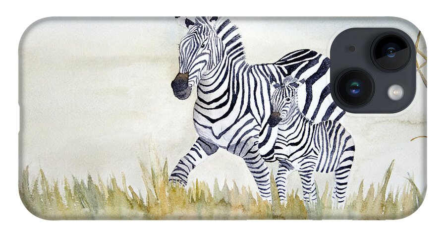 Zebra iPhone 14 Case featuring the painting Zebra Family by Laurel Best