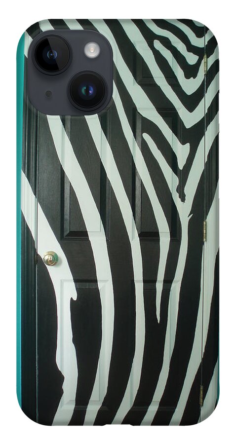 Op Art iPhone 14 Case featuring the painting Zebra Stripe Mural - Door Number 1 by Sean Connolly