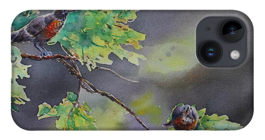 Robin iPhone 14 Case featuring the painting Ready for Take Off by Ruth Kamenev