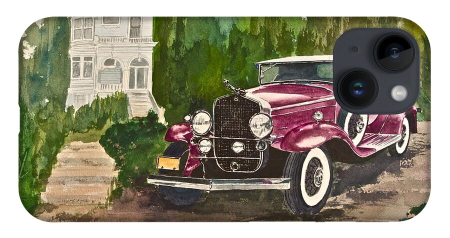 1930 iPhone 14 Case featuring the painting 1930 Cadillac II by Frank SantAgata