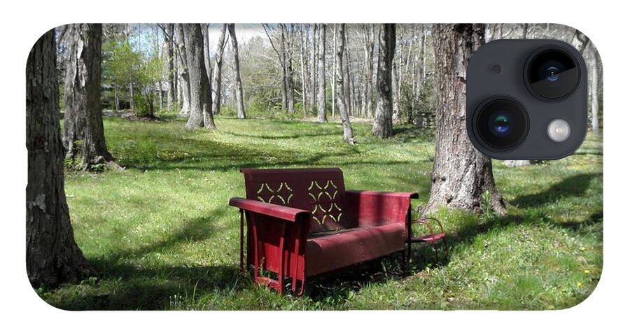 Old Metal Bench iPhone 14 Case featuring the photograph A perfect bench in the country by Kim Galluzzo Wozniak