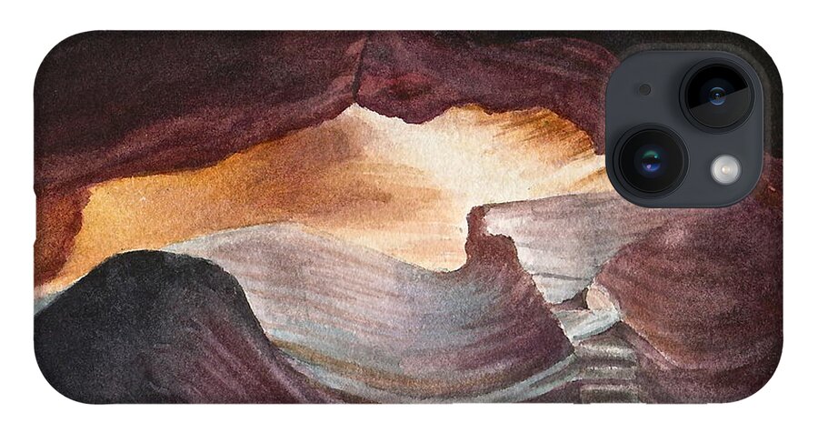 Slot Canyon iPhone 14 Case featuring the painting Antelope Canyon Watercolor by Frank SantAgata