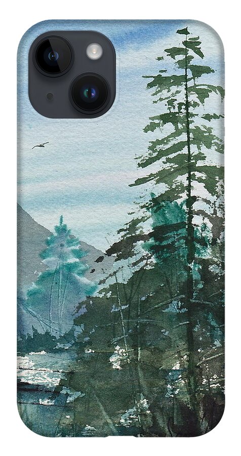 Mountains iPhone 14 Case featuring the painting Blue Green pines by Frank SantAgata
