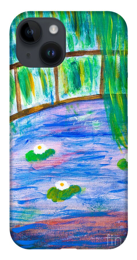 Acrylic iPhone 14 Case featuring the painting Bridge of lily pond by Simon Bratt