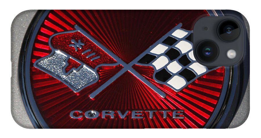 Corvette iPhone 14 Case featuring the photograph C3 Corvette emblem silver by Dennis Hedberg