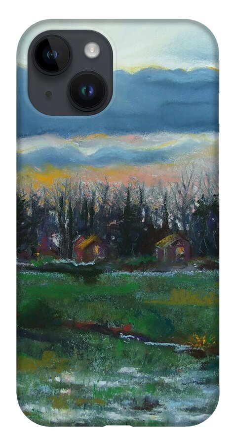 Sun iPhone 14 Case featuring the painting Cabanes dans les Bois by Marie-Claire Dole