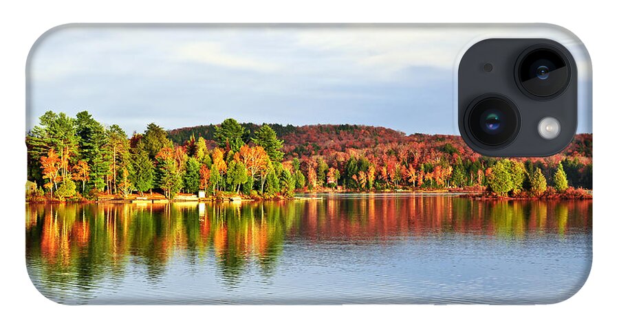Lake iPhone 14 Case featuring the photograph Fall forest reflecting in lake by Elena Elisseeva