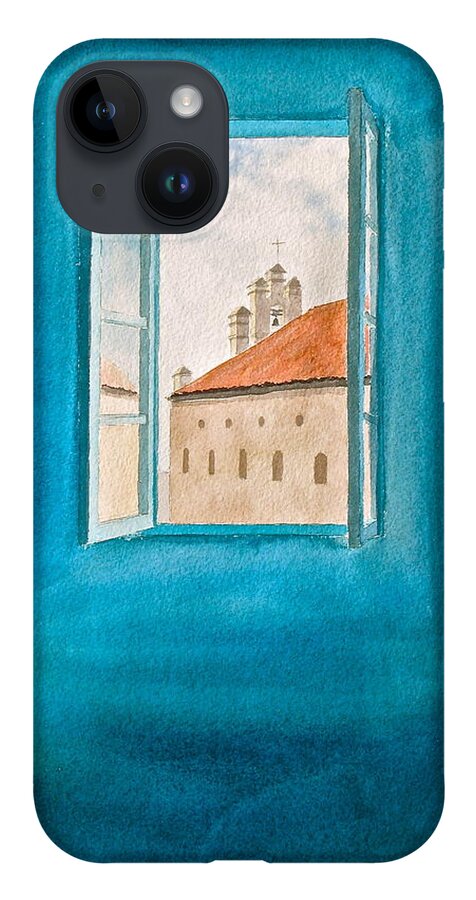 Turquoise iPhone 14 Case featuring the painting Fly Away by Frank SantAgata