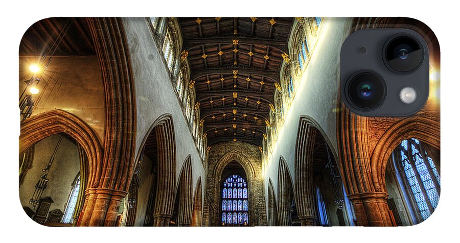 Yhun Suarez iPhone 14 Case featuring the photograph Loughborough Church Ceiling And Nave by Yhun Suarez