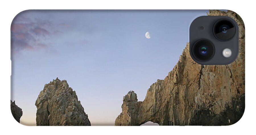 00441437 iPhone 14 Case featuring the photograph Moon Over El Arco Cabo San Lucas Mexico by Tim Fitzharris