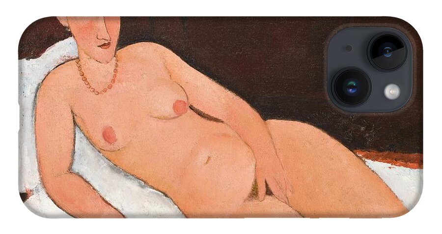 Female iPhone 14 Case featuring the painting Nude with Coral Necklace by Amedo Modigiani