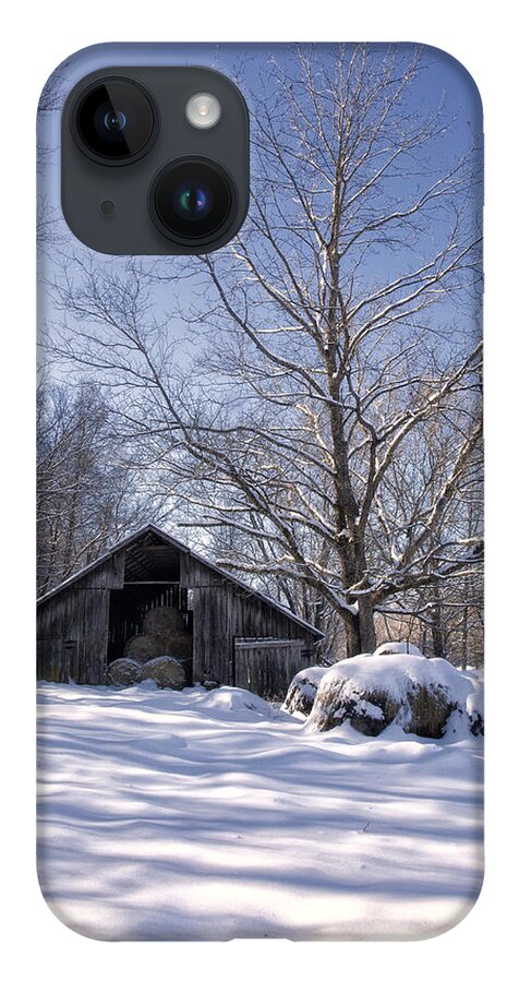 Hay Barn iPhone 14 Case featuring the photograph Old Hay Barn in Deep Snow by Michael Dougherty