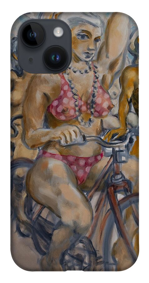Nudes iPhone Case featuring the painting Painted ladies on the naked bike ride take a break in view of the London Eye by Peregrine Roskilly