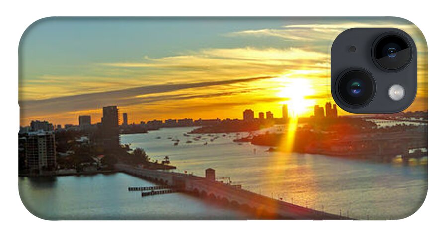 Miami Panorama iPhone Case featuring the photograph Port of Miami Panorma at sundown by Dejan Jovanovic