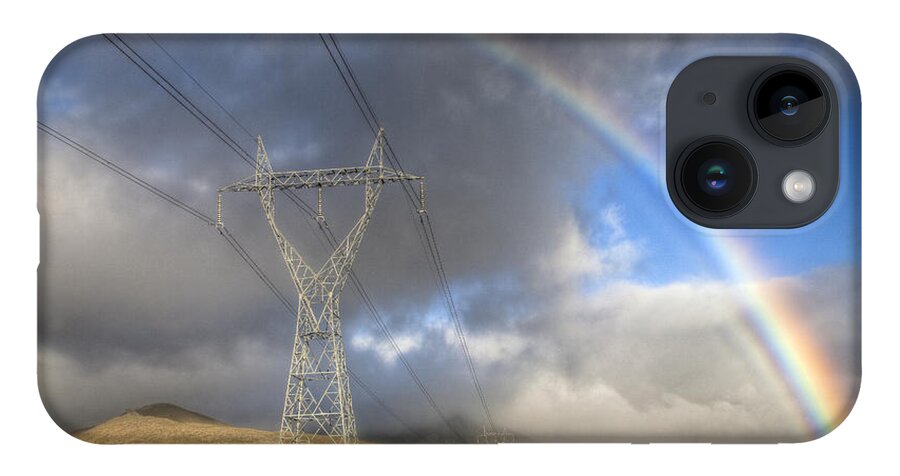 00441043 iPhone 14 Case featuring the photograph Powerlines, Rainbow Forms As Evening by Colin Monteath