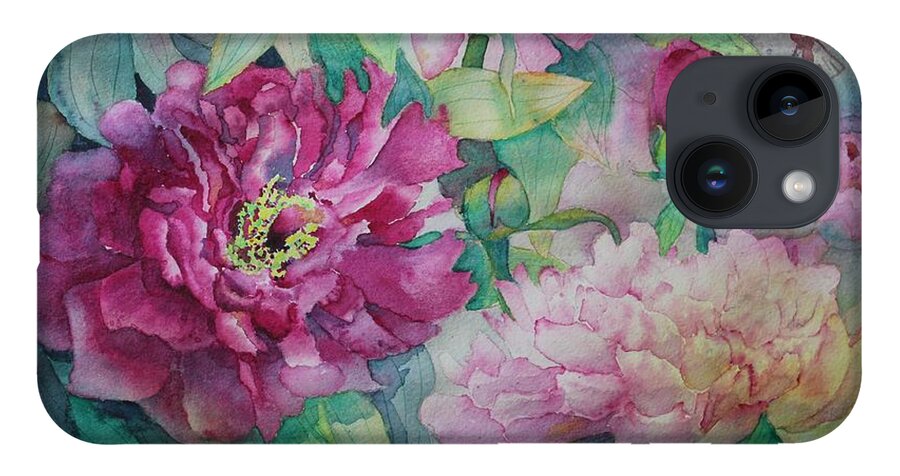 Peony iPhone 14 Case featuring the painting Queen of the Garden by Ruth Kamenev