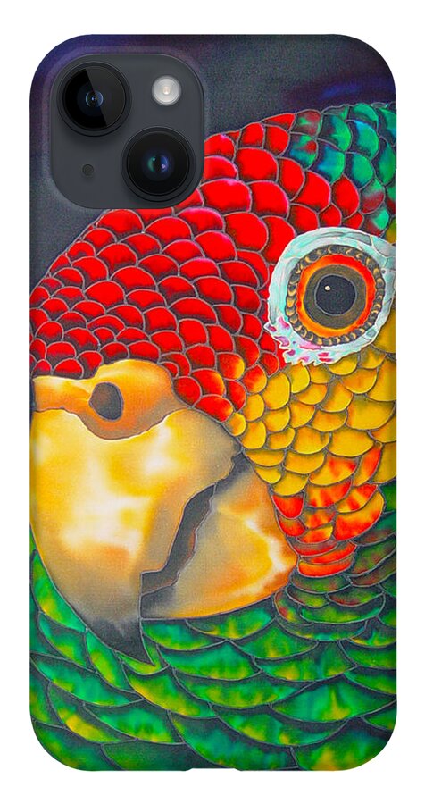 Amazon Parrot iPhone 14 Case featuring the painting Red Lored Parrot by Daniel Jean-Baptiste
